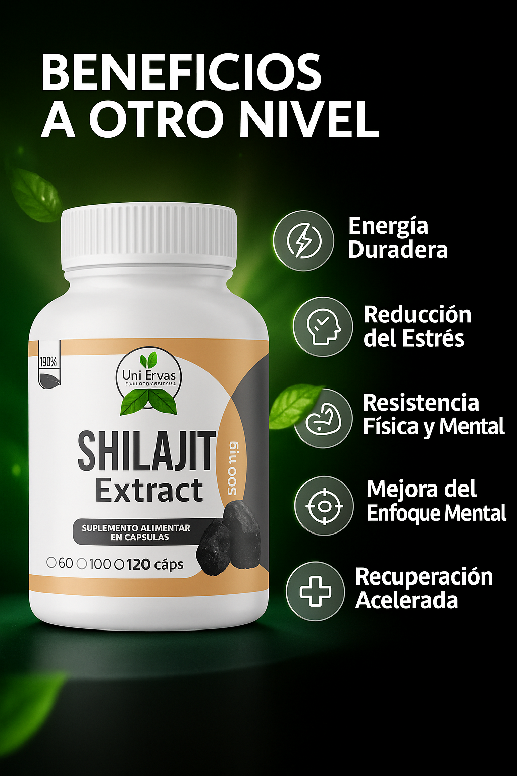 8 en 1 Cápsulas - Shilajit Ashwagandha Rhodiola Rosea Panax y Ginseng (60 Cápsulas) SuperHuman™ PG
